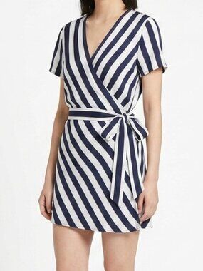 Theory "Calton" Navy Stripe Kimono Silk Blend Wrap Top- Sz. Sm